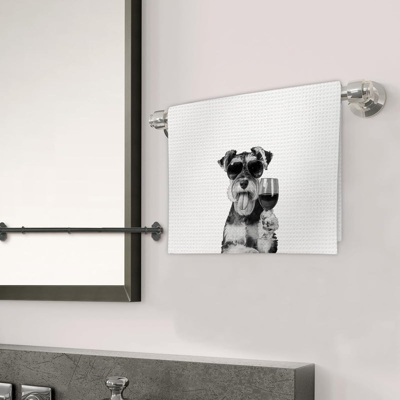 FIicy Schnauzer Gifts Wine Dog Kitchen Towels, Gifts for Schnauzer Dog Wine Lovers Decorative Hand Dish Towel for Kitchen Home Bar, Funny SchnauzerDog WineLover Home Bar Kitchens Decor(16x24 Inch) - Image 3
